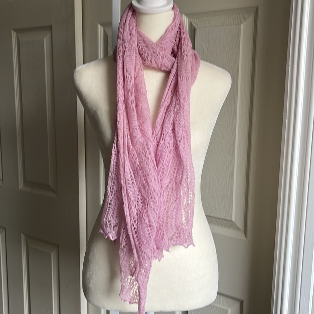 Just Knit Pink Wool Lace Knit Scarf Openwork Y2K Coquette Romantic England